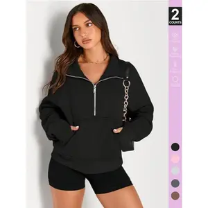 Women'sFallWinterFleeceLinedLooseFitJacket,HalfZipperLongSleeveSweatshirt,CasualWarmOuterwearforLadies