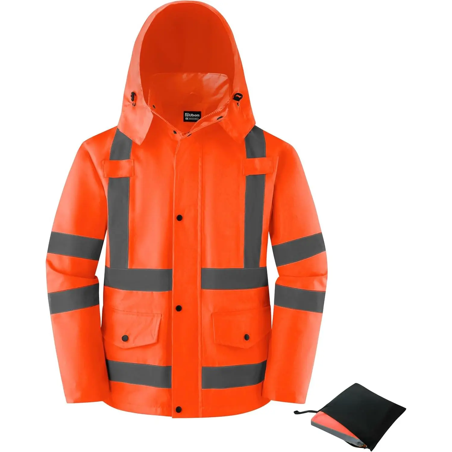 Men's Reflective Rain Jacket, Waterproof Hi Vis Rain Coat Safety High Visibility Raincoat with Detachable Hood