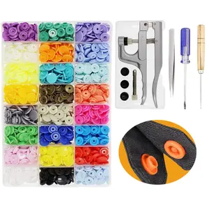 384 Sets 24 Color Snaps Buttons Starter Fasteners Kit,Including Snap Pliers,Plastic Fasteners Punch Poppers Closures No-Sew Buttons for Crafts Cloth Diaper Bibs,Christmas Party Gifts,Hand Tools Kits