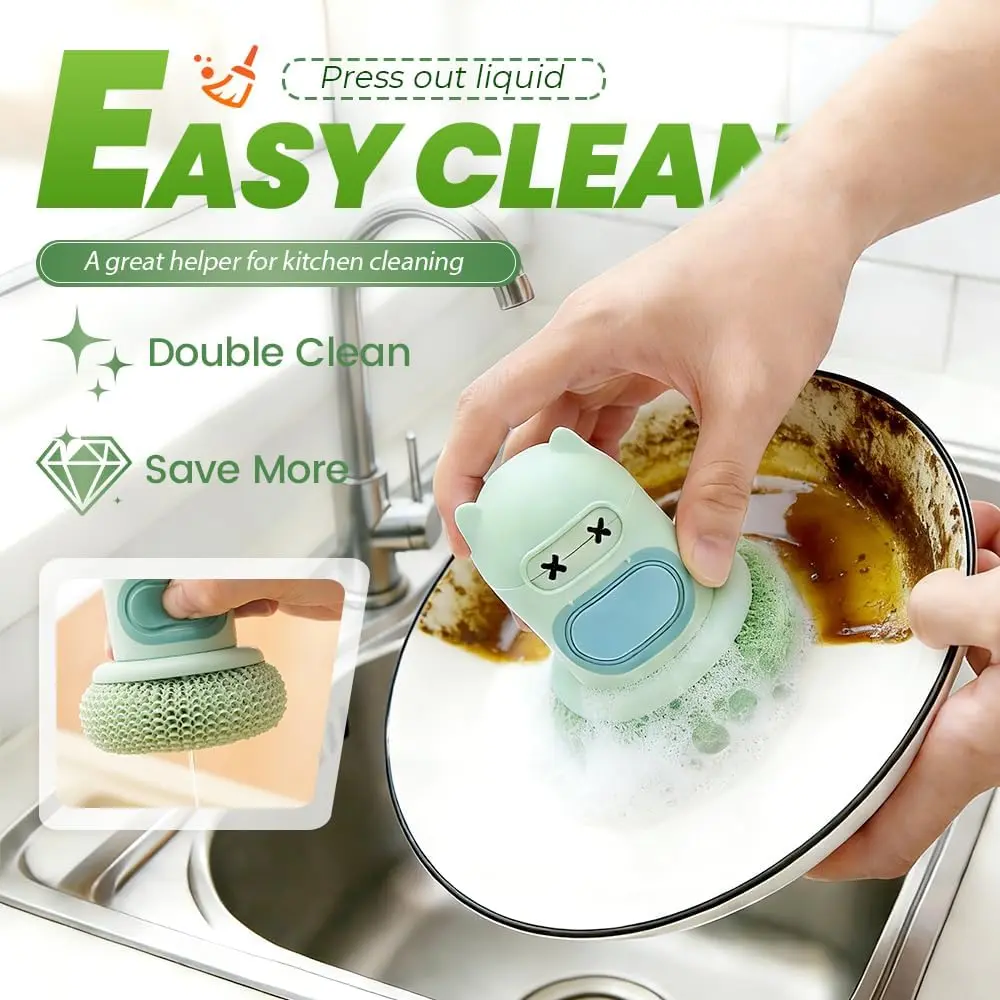 Refillable Soap Dispensing Dish Brush, Kitchen Scrubber with Ergonomic Handle for Pots, Pans, Plates, Sink and Everyday Cleaning