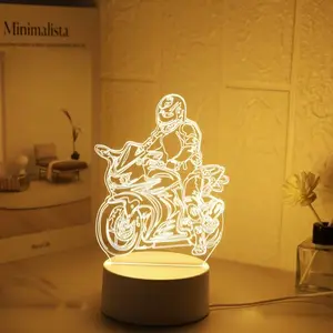 1pc Motorcycle Rider 3D Night Light, USB Powered Warm Desktop Ambient Lamp, Creative Bedroom Decor, Unique Gift Idea