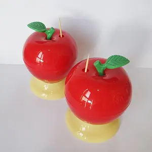 1pc Apple-shaped toothpick box, creative fruit theme plastic toothpick dispenser.