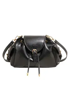 Vintage Drawstring Soft PU Leather Cloud Bag, Adjustable Shoulder Strap Crossbody Bag, Elegant Ladies' Single Shoulder Bag, Korean Style