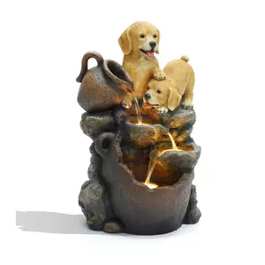LuxenHome Puppy Friends Farmhouse Resin OutdoorFountain