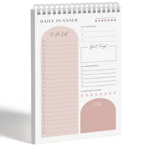 Daily Planner To Do List Notepad 60 Undated Pages,Coral,Twin-ring Spiral Bindling 6x9 Inch Desktop Daily Planning Notepad with Protective Cover,Notebook for Daily Tasks, Water Intake, Habit Tracker