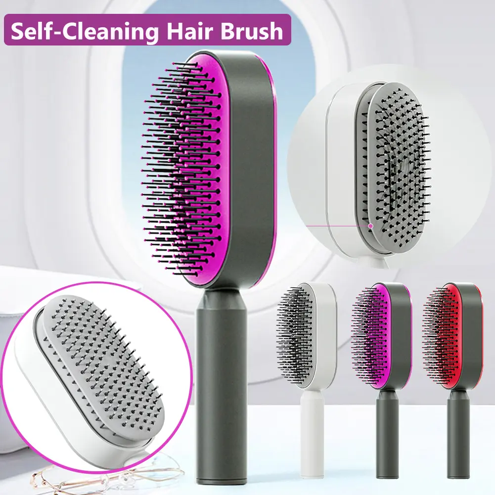 Self-Cleaning Detangling Hair Brush with Scalp Massager, Anti-Static Design, 1-Click Clean Function, All Hair Types Compatibility, and Healthy Growth Support, All Types, One Click Clean