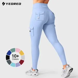 YEOREO CoreFlex High Waist Cargo Leggings for Women with Pockets Seamless Scrunch Butt Lift Yoga Gym Tights Fitness Pants