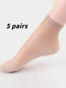 Women's Ice-Cool Breathable Casual Everyday Socks, Sweat-Absorbing Anti-Slip Fit Thin Mid-Layer, Nude Color No-Bunching Summer Fall Spring