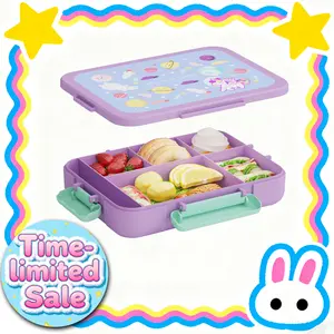 Leakproof 5 Compartment Kids Bento Box Food Grade Lunch Container With Complete Utensils Microwave Dishwasher Safe BPA Free Reusable Meal Box For Toddlers Preschoolers School Outdoor Camping Daily Home Meals