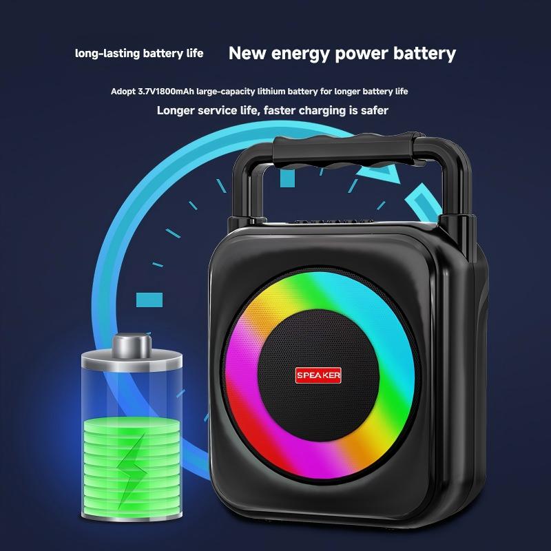 Portable Bluetooth Speaker with Handheld, Built-in LED RGB lights, Supporting USB/TF Card/AUX/BT 5.1 Playback Functions, Boombox for indoor Outdoor Camping Party Music Play