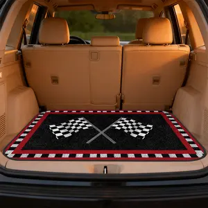 1pc, Checkered Flags on Black motif  Car Boot Liner, universal cargo mat for SUV, sedan, crossover or van, practical for family vacations, storage, and stylish car interior decoration | Auto Cargo Floor Cover