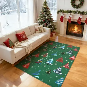 GAOMON Green 4*6 Washable Rug for Home Decor,Indoor Non Slip Carpet,Soft Low Pile Christmas Rugs with Xmas Tree Motif for Entryway,Living Room,Bedroom