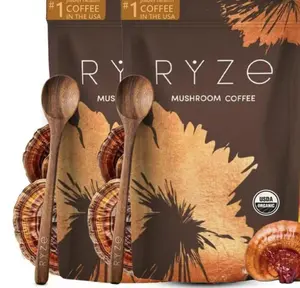 2bags RYZE SUPERFOODS Mushroom Medium Roast Coffee USDA Organic with 6 Adaptogenic Mushrooms, USA Grown Instant Coffee for Better Energy, Focus Digestion Immunity with Lions Mane & Turkey Tail 30 Servings