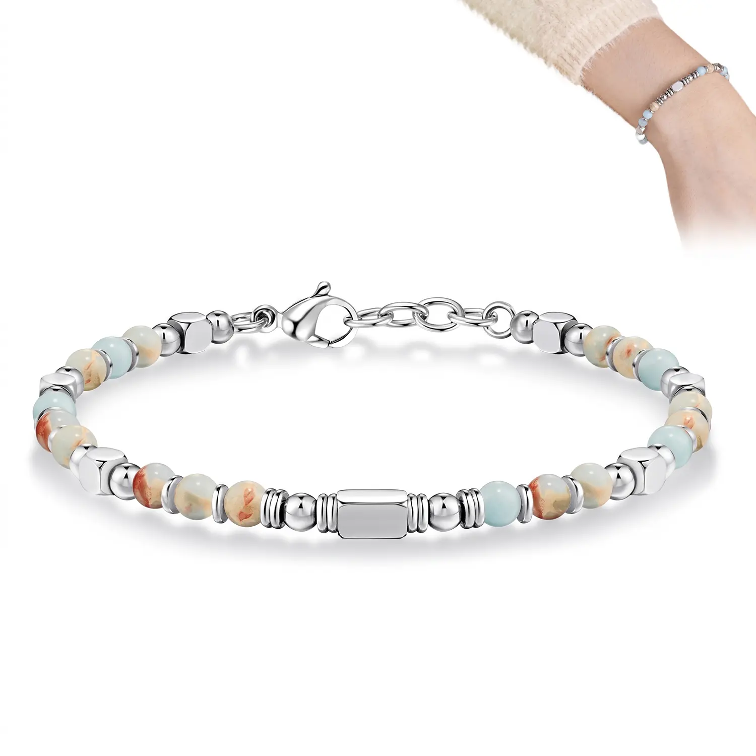 Adjustable Stackable Beaded Bracelets for Women, Beaded Bracelets, Boho Bracelets, Stainless Steel Natural Stone Link Bracelets, Trendy Jewelry Gifts for Lover Mom Friends