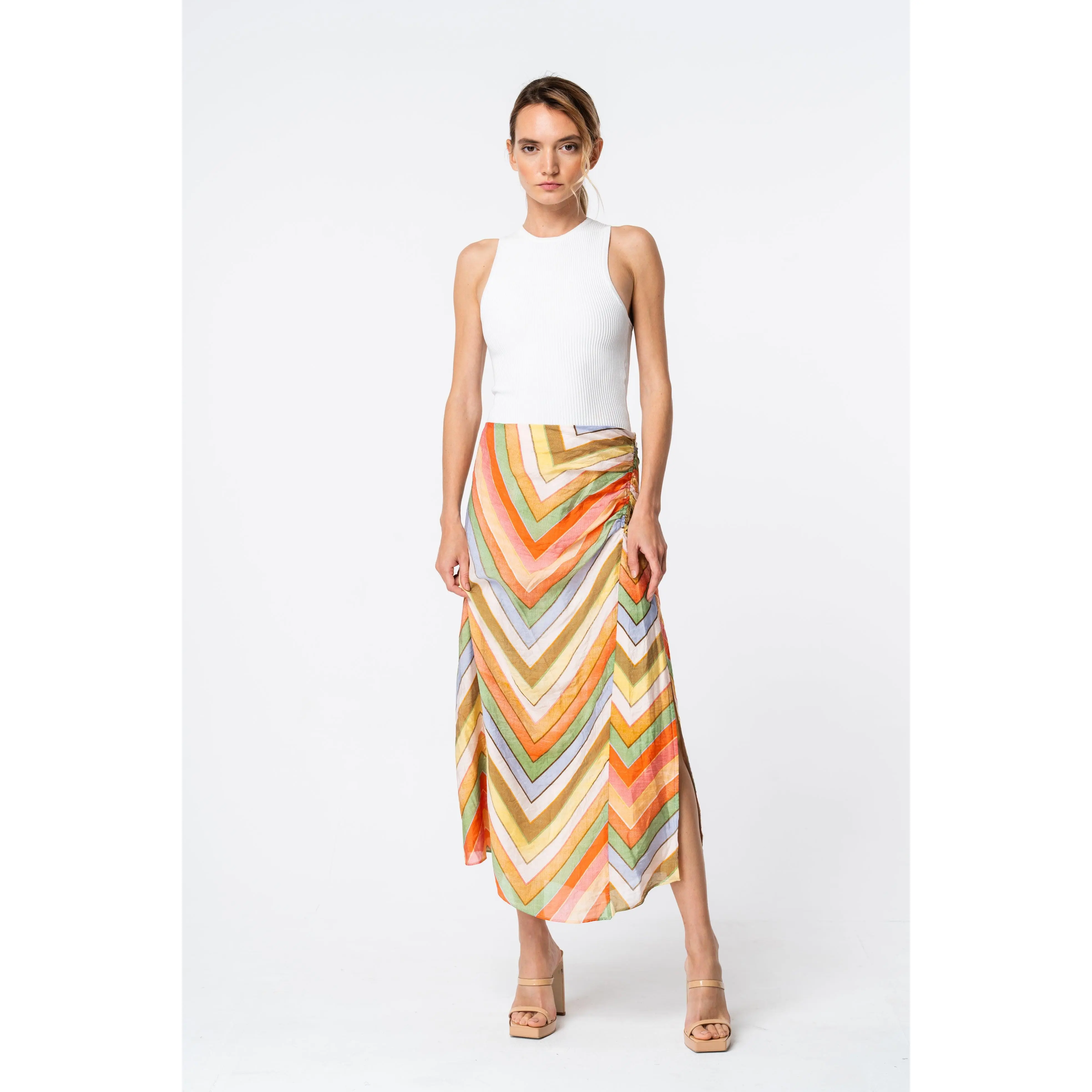 Amaya Chevron Print High-Waisted Midi Skirt