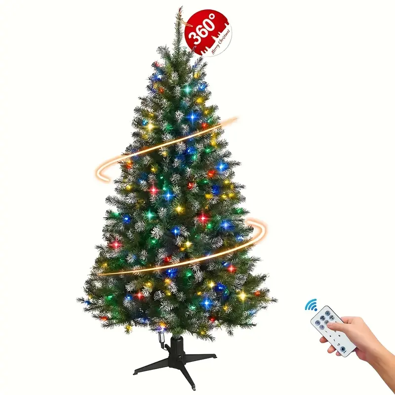Bhony 6.5FT 360° Rotating Christmas Tree With Lights, Remote Control, 200 Warm White&Multi-color LED Lights, 11 Lighting Modes, Easy Assembly, Waterproof, Energy-Saving, Holiday Decor
