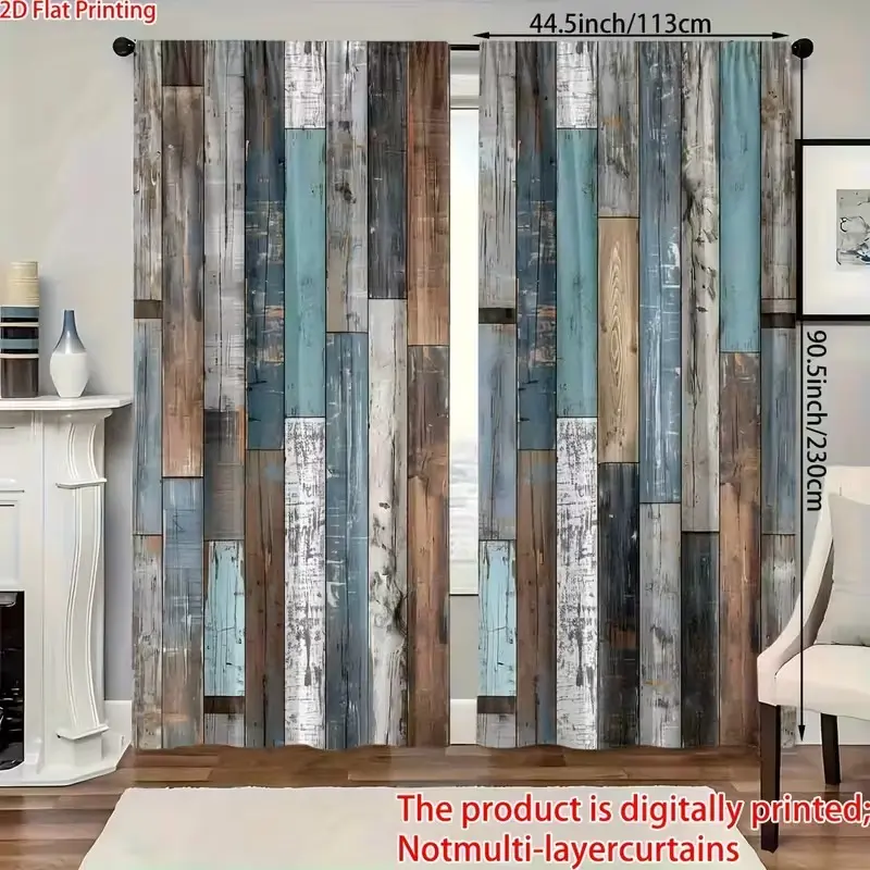 Vintage Wood Grain Print Curtain Set, 2D Polyester Curtains, Elegant Home Decor Accessories, Suitable for Living Room and Bedroom, Window Curtain, Home Decorative Curtain, Window Drapes