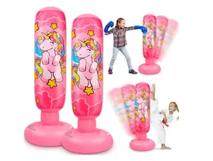 2 Pcs 47" Kids Punching Bag Girls Unicorn Heavy Punch Stable Inflatable Boxing Bag with Instant Bounce Back Movement Durable PVC Freestanding Kickboxing Bag for Ages 5-12 Karate Taekwondo Gifts