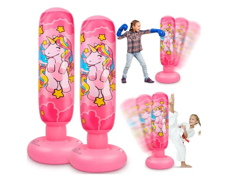 2 Pcs 47" Kids Punching Bag Girls Unicorn Heavy Punch Stable Inflatable Boxing Bag with Instant Bounce Back Movement Durable PVC Freestanding Kickboxing Bag for Ages 5-12 Karate Taekwondo Gifts