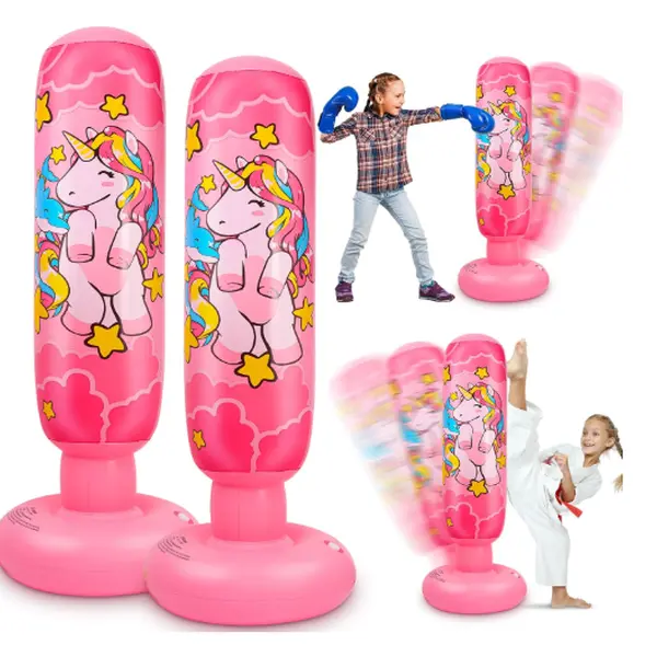 2 Pcs 47" Kids Punching Bag Girls Unicorn Heavy Punch Stable Inflatable Boxing Bag with Instant Bounce Back Movement Durable PVC Freestanding Kickboxing Bag for Ages 5-12 Karate Taekwondo Gifts