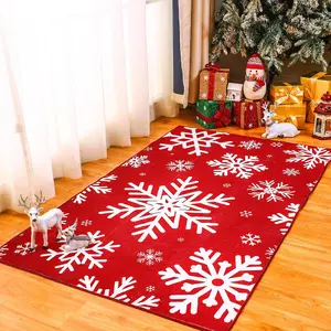 3 x 5 ft (91.4 x 152.4 cm) Christmas Holiday Area Rug, Red White Snowflake Machine Washable Non-Slip Rug for Living Room, Hallway