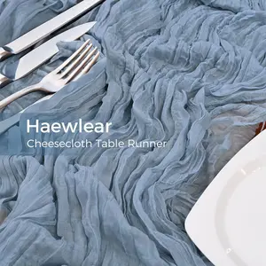 1PCS Blue Cheesecloth Table Runner Set, Wrinkled Polyester Gauze Table Runner for Wedding, Baby Shower, Bridal Shower, Boho Rustic Party Decor, Dining Table, Banquet, Reception and Holiday Decoration