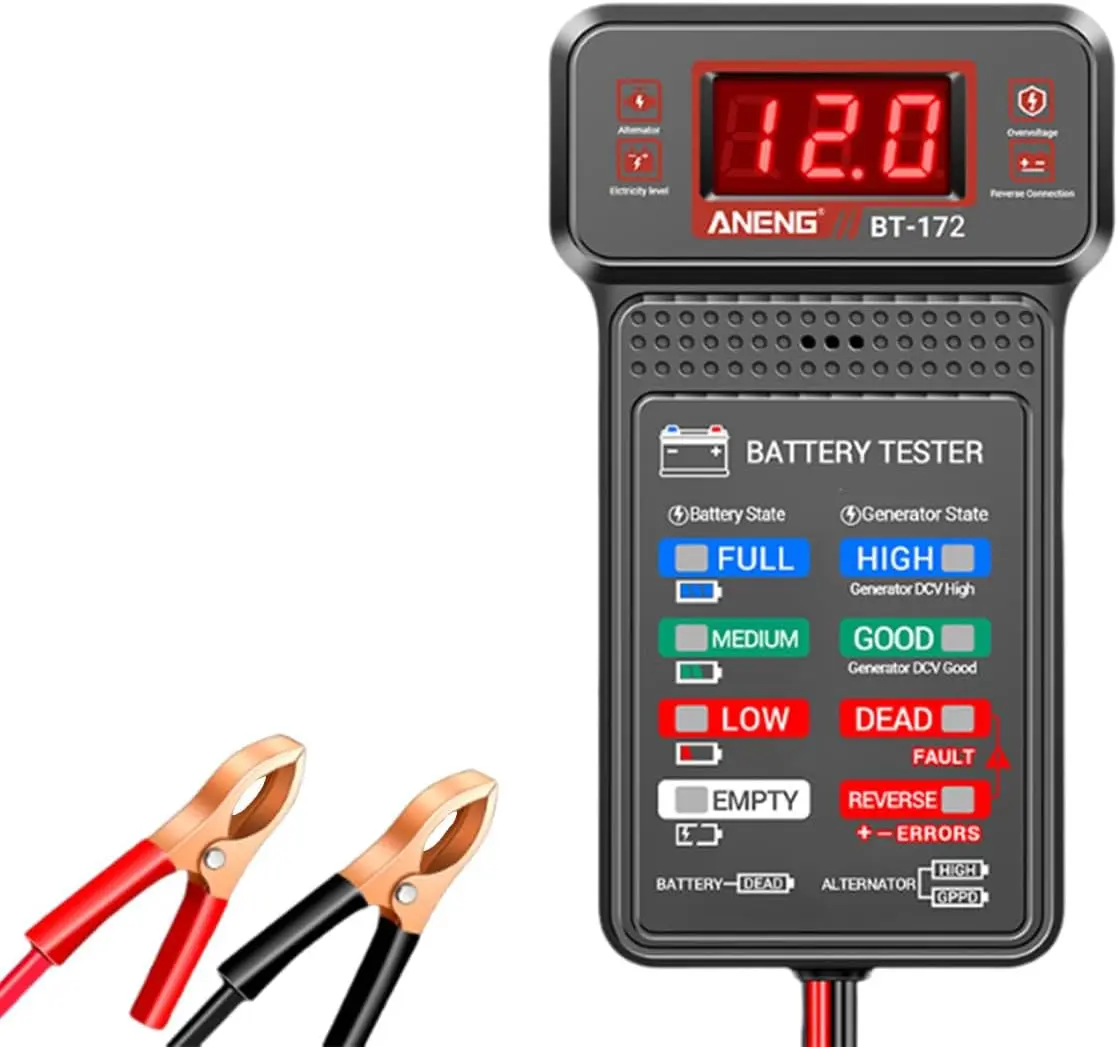 12V Car Battery Tester, Car Alternator Charging System Analyzer | Car Voltmeter Analyzer with LCD Screen & Indication, Fast Response Digital Battery Load Monitor Indicator for Vehicles