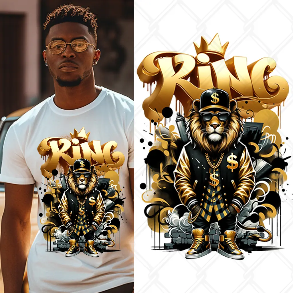 4-Pack, 6-Pack or 8-Pack Gold King Lion DTF Heat Transfer DIY for TShirt Business Printing