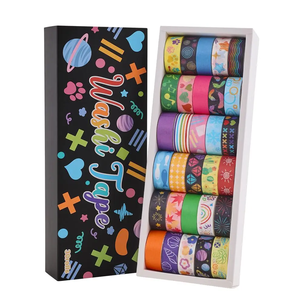 Colorful Washi Tape Set, 30 Rolls Decorative Adhesive Tape, Wide Decorative Tape for Handmade Crafts, Junk Journals, School Projects, Creative Scrapbooking Supplies, Scrapbook Materials, Crafts Kit
