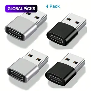 4-Pack Silver and Type-C Female to USB 2.0 Male OTG Adapter, Supports PD Fast Charging and Data Transfer, Perfect for Headphone Connections #GLOBAL PICKS