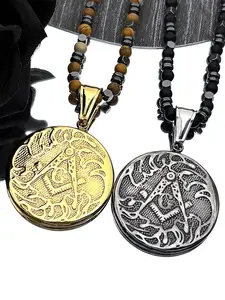 Mason Badge Freemasonry Chain For Women Men Stainless Steel Gold Color Reiki Healing Amulet Faith Goth Necklace Gifts