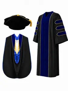 Deluxe Graduation Doctoral Gown Doctoral Hood and Tam 8 Sided Package with Gold Piping Doctoral Regalia