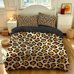 Coffee Color Leopard Print Bedspread Set, Breathable and Super Soft, Includes 1 Bedspread and 1-2 Pillowcases, Suitable for All Seasons