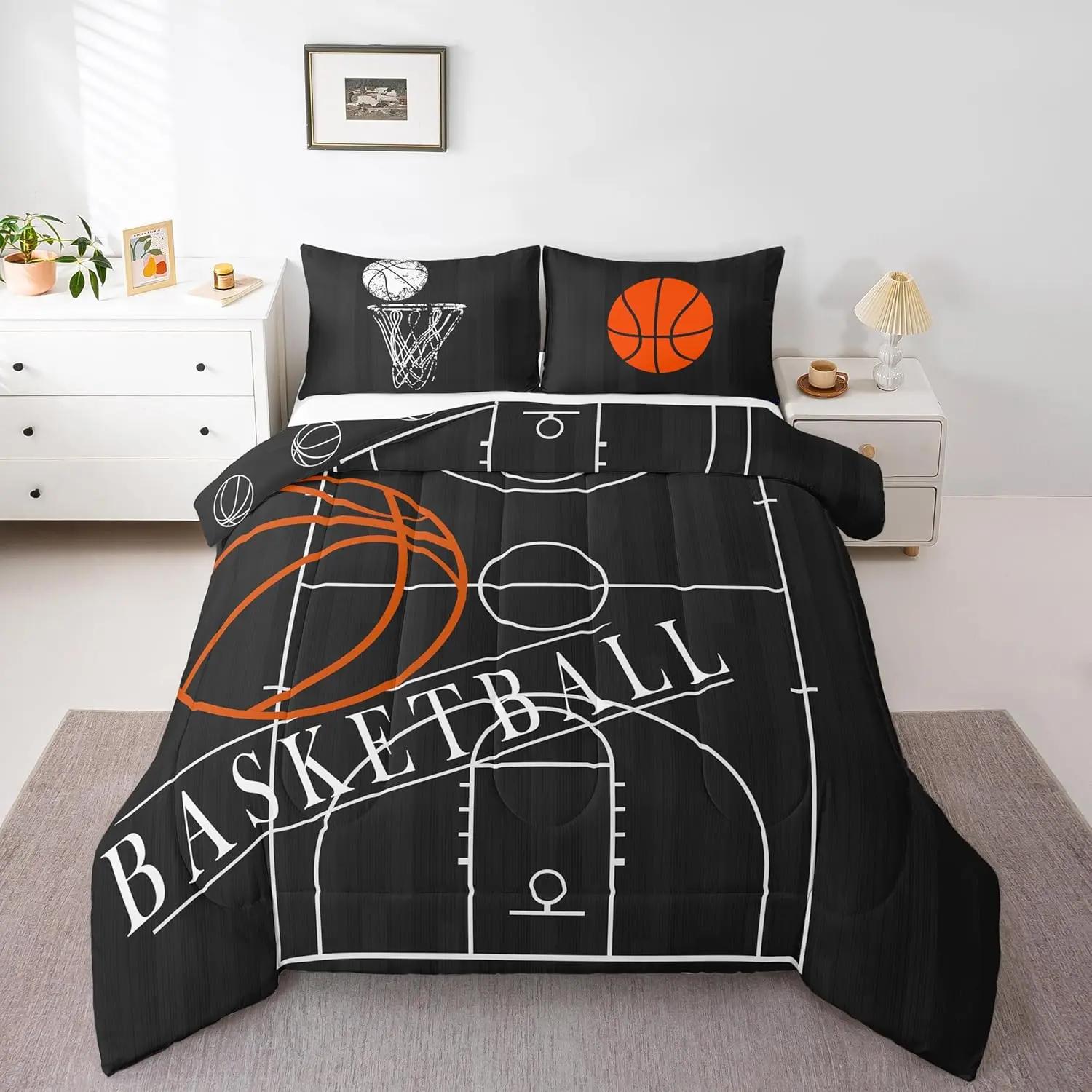 Feelyou Boys' 1-Pack Basketball Bedding Set - Breathable Reversible Sports Theme Duvet Set with Ball Print Gamer Down Comforter, Multi-Size, Travel-Friendly for Bedroom, RV Use