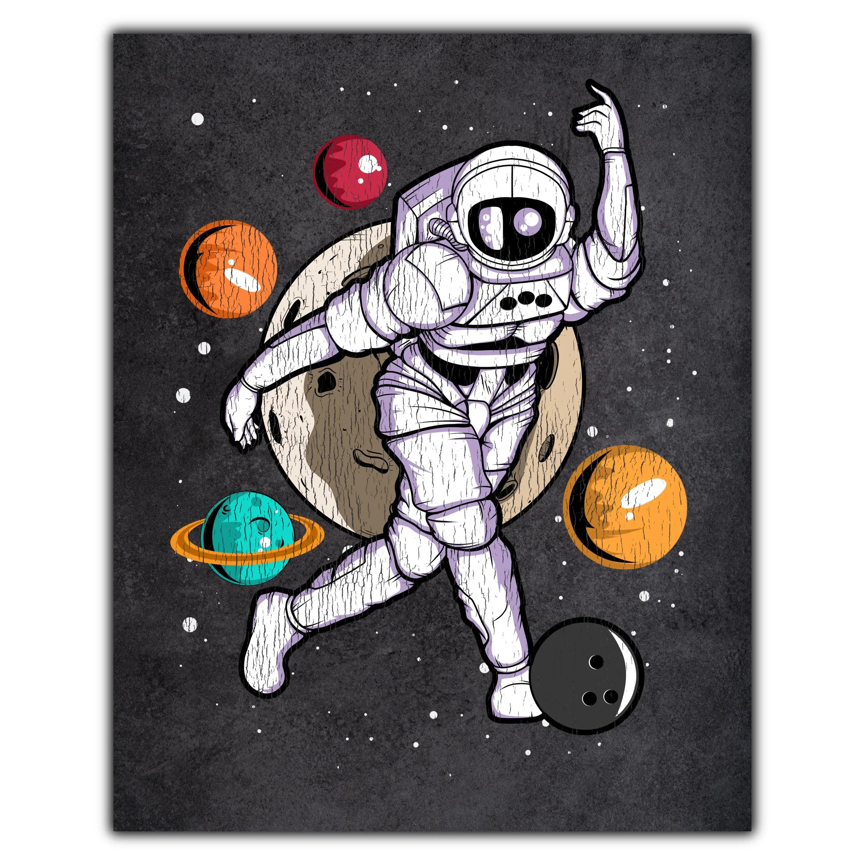 Bowling Astronaut Outer Space Spaceman Distressed 8"x10" Wall Art Print