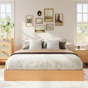 Garvee Platform Bed Frames in Twin to California King Sizes with Wooden Slat Support, No Box Spring Needed, Easy Assembly, Available in Pine, Walnut, Natural, White Finishes, Modern Minimalist Floor-Standing Design