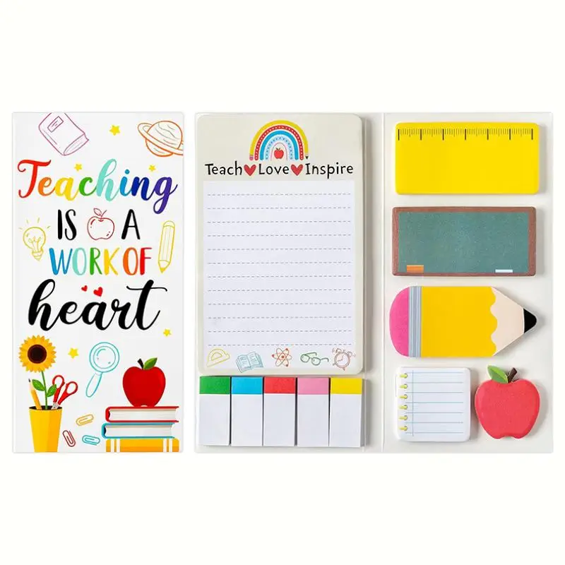 Rainbow Teacher Sticky Note Set, 1 Set Self-adhesive DIY Stickers, Appreciation Gift Writing Memo Pads for School & Office Supplies