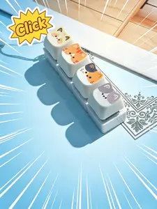 Cute Cat 4-Key Fidget Keyboard Keychain, Mechanical Clicker Stress Relief Toy with Lanyard, Kawaii Cat Face Pattern Fidget Pad, Aesthetic Desk Accessory for Teens & Adults, Anti-Anxiety Fidget Toy for ADHD
