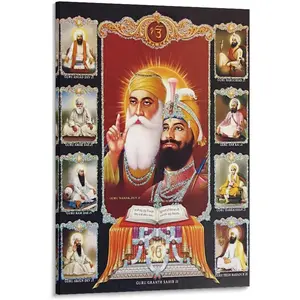 MIXTHING Guru Nanak Dev Ji with Govind Singh And All 10 Sikh Gurus Posters Canvas Wall Art Poster Decorative Bedroom Modern Home Print Picture Artworks Posters 08x12inch(20x30cm)