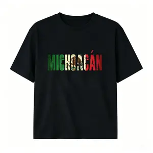 Unisex Comfortable Cotton Round Neck Tshirt - Michoacan Mexico Flag Graphic, Casual Sports Tops for Women’s Streetwear Activities