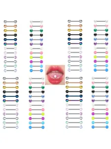 24pcs Colorful Glow-In-The-Dark Tongue Rings Set, Stainless Steel 14g Straight Barbell Jewelry for Men & Women, Halloween Gift Idea
