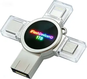 All-Metal Cross Glow 4-in-1 1TB USB 3.0 Flash Drive, Watch-Style Portable External Storage with Photo & Video Backup for iPhone, iPad, Android & PC   Mobile Cloud Drive/Mobile Network Card
