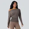 Halara One Shoulder Long Sleeve Thumb Hole Ruched Yoga Sports Top