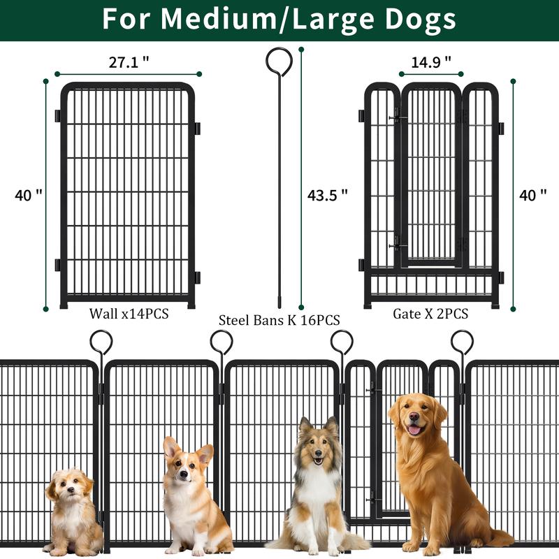 Grovebloom 40-inch 16-Panel Dog Playpen Heavy-Duty Metal Pet Fence for RV Camping Yard Garden Secure Exercise Space Large Polygon Enclosure Easy Assembly