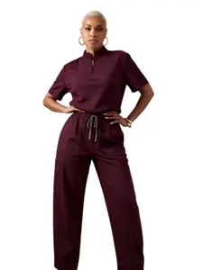 Womens Soft Elastic Waist Pants & Short Sleeve V-Neck Top Medical Workwear for Clinic Staff