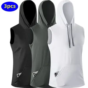 Men’s Summer Lightweight Hooded Tank Top — Sleeveless Sports Vest, Breathable Quick-Dry Kangaroo Pocket Running Fitness Versatile Layering Top