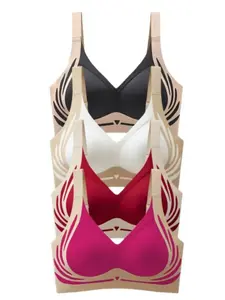 4-Pack Women's Wireless Comfort Bras – Patchwork, Non-Padded, Non-Marking & Ultra-Soft for Daily Wear & Sleep
