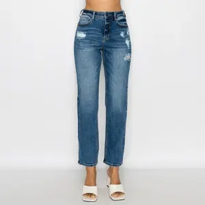 AUTHENTIC WASH SLIM STRAIGHT JEAN $29.99 Authentic wash slim straight jean in 12.25 oz stretch denim fabric. Traditional 5 pocket construction with raw cut hem detail and one button and zipper closure. Fabric Content: 93% COTTON, 5% POLYESTER, 2% SPANDEX