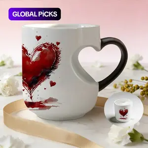 Mother'S Day Heart-Shaped Magic Color Changing Ceramic Coffee Mug with Black Heart Design - Thermosensitive from Hot to Cold Drinks, Perfect Mother'S Day or Holiday Gift, White with Red Hearts, Reusable, Washable, Hand Wash Only, Drinkware #GLOBAL PICKS