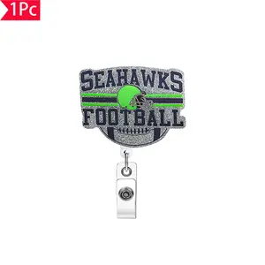 Patriots Football Glitter Badge Reel, Nfl Team Helmet ID Clip, Perfect for Patriots Supporters, Sports Fan Accessory